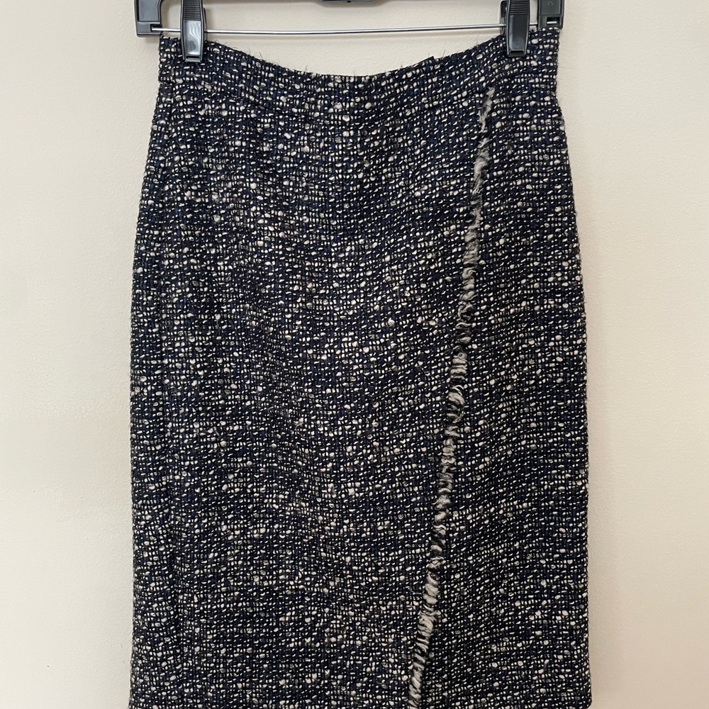 J. Crew Navy Blue, Black, and White Tweed Pencil Skirt